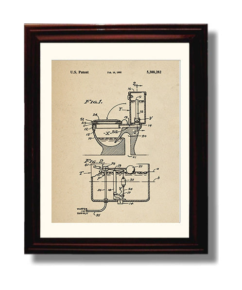 Patent Print - Toilet Tank Apparatus - Unknown - 1995 - Patent 5388282 Patent Wall Art