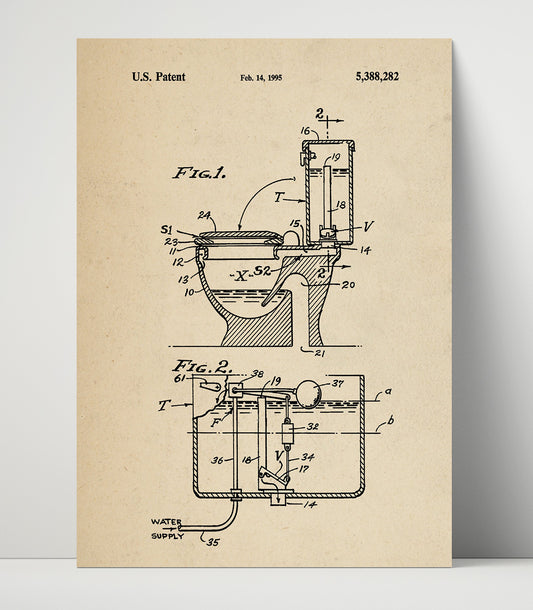 Toilet Tank Apparatus - 1995 Patent - 16x20 Unframed Print