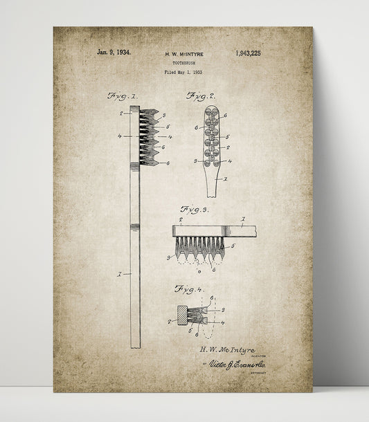 Toothbrush Patent - 16x20 Unframed Print
