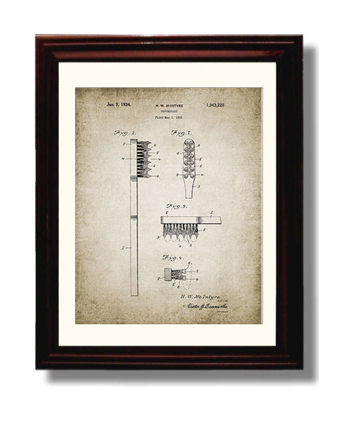 Patent Print - Toothbrush - Patent 1934 Patent Wall Art