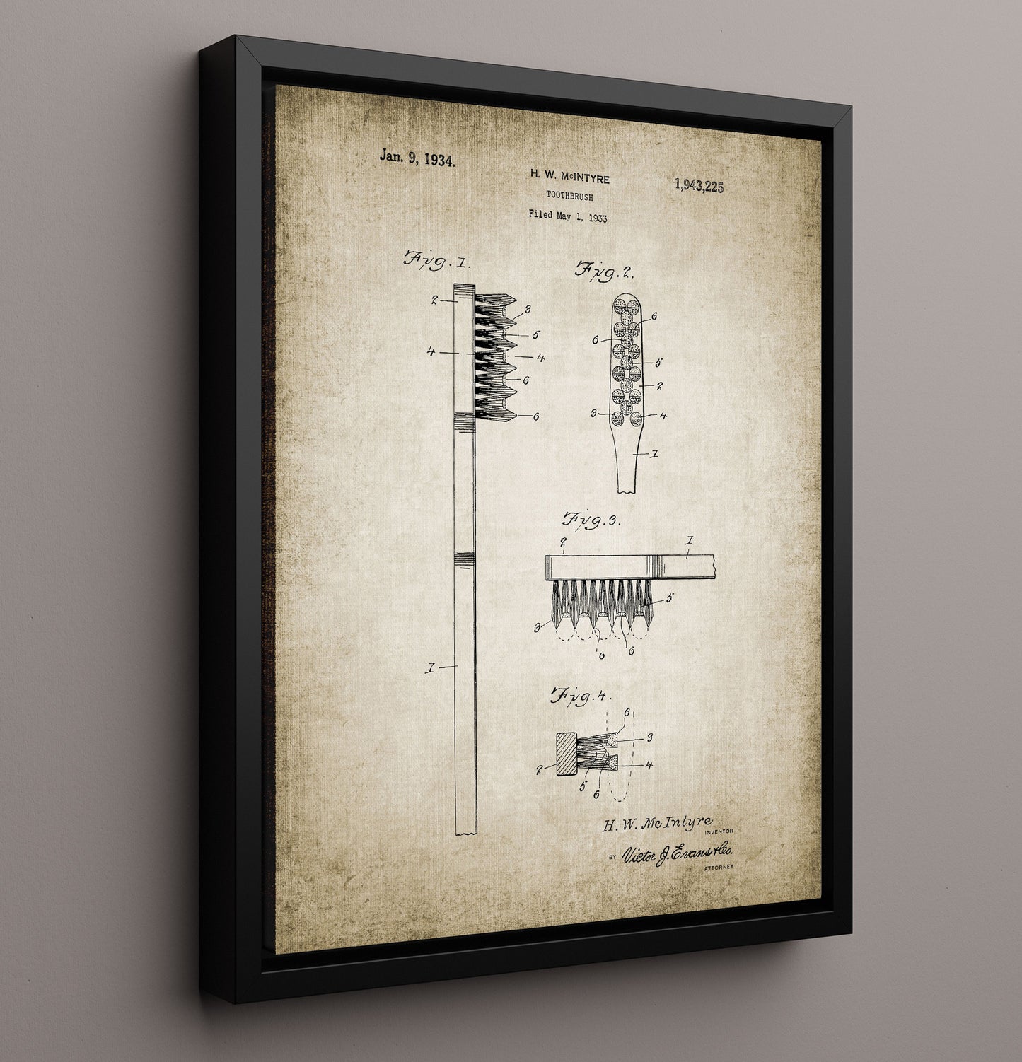 Patent Print - Toothbrush - Patent 1934 Patent Wall Art