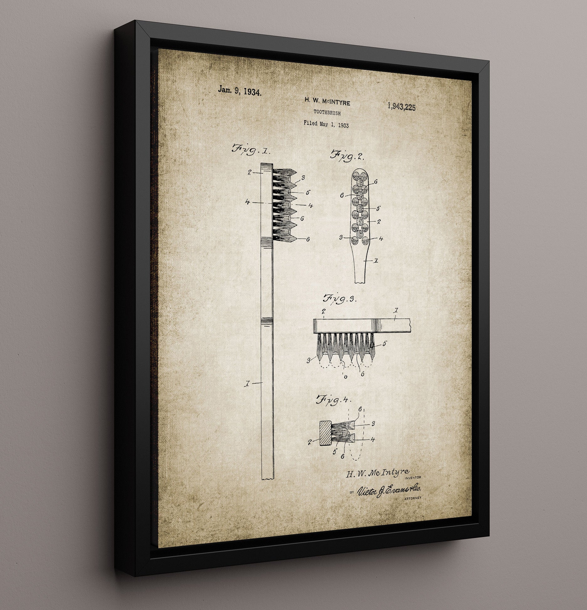 Patent Print - Toothbrush - Patent 1934 Patent Wall Art
