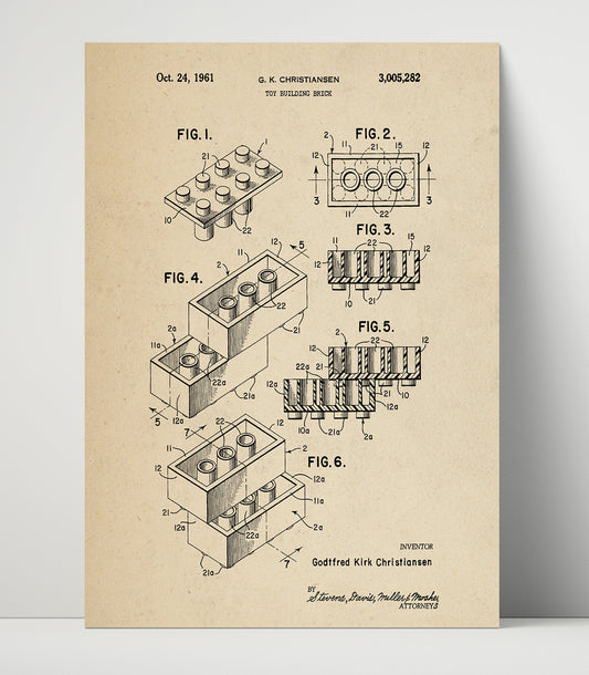 Toy Building Brick - 1961 Patent - 16x20 Unframed Print