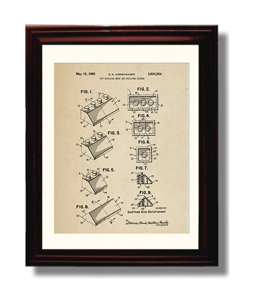 Patent Print - Toy Building Sets And Blocks - Godtfred Kirk Christiansen - 1962 - Patent 3034254 Patent Wall Art
