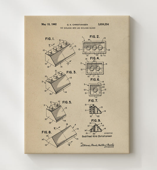Toy Building Sets And Blocks 1962 patent print wall art 8x10 Canvas