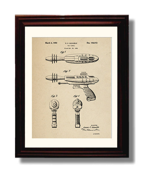 Patent Print - Toy Ray Gun Pistol - Grover C Schaible - 1953 - Patent D168972 Patent Wall Art