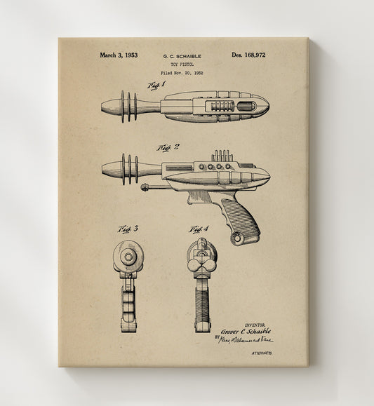 Toy Ray Gun Pistol 1953 patent print wall art 8x10 Canvas