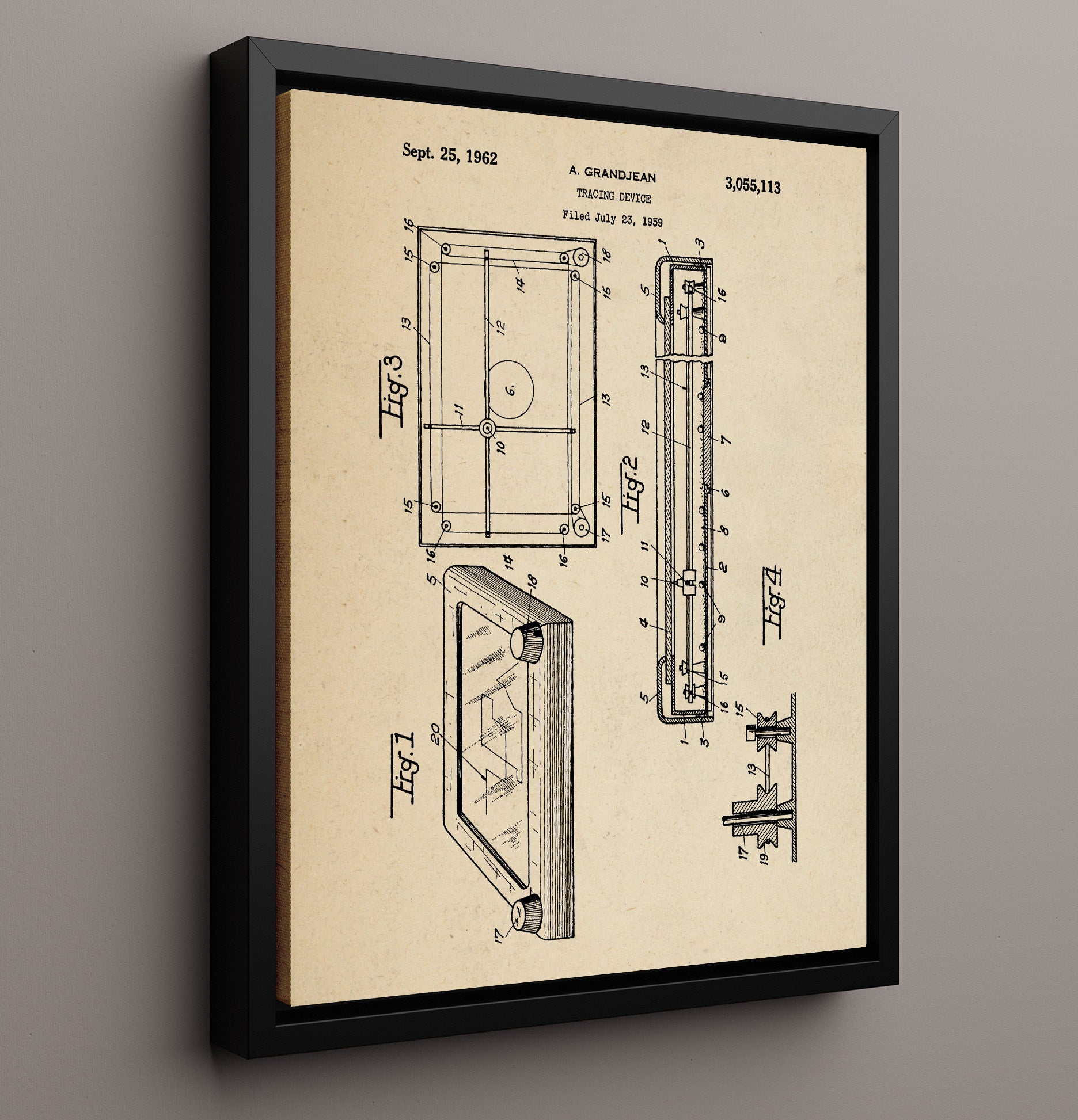 Patent Print - Tracing Device - A Grandjean - 1962 - Patent 3055113 Patent Wall Art