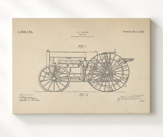 Tractor 1922 patent print wall art 8x10 Canvas