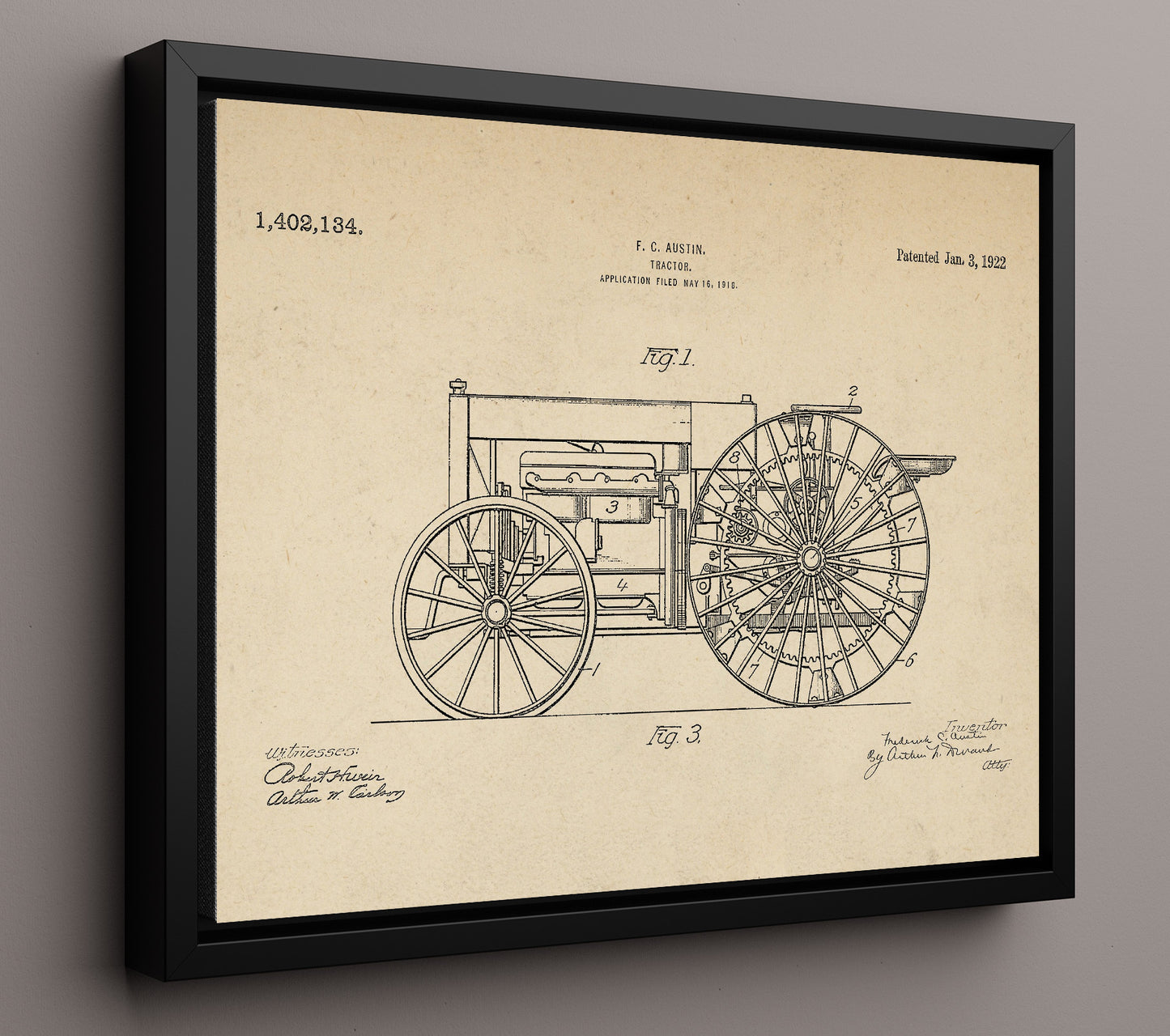 Patent Print - Tractor - Frederick C Austin - 1922 - Patent 1402134 - Landscape Patent Wall Art