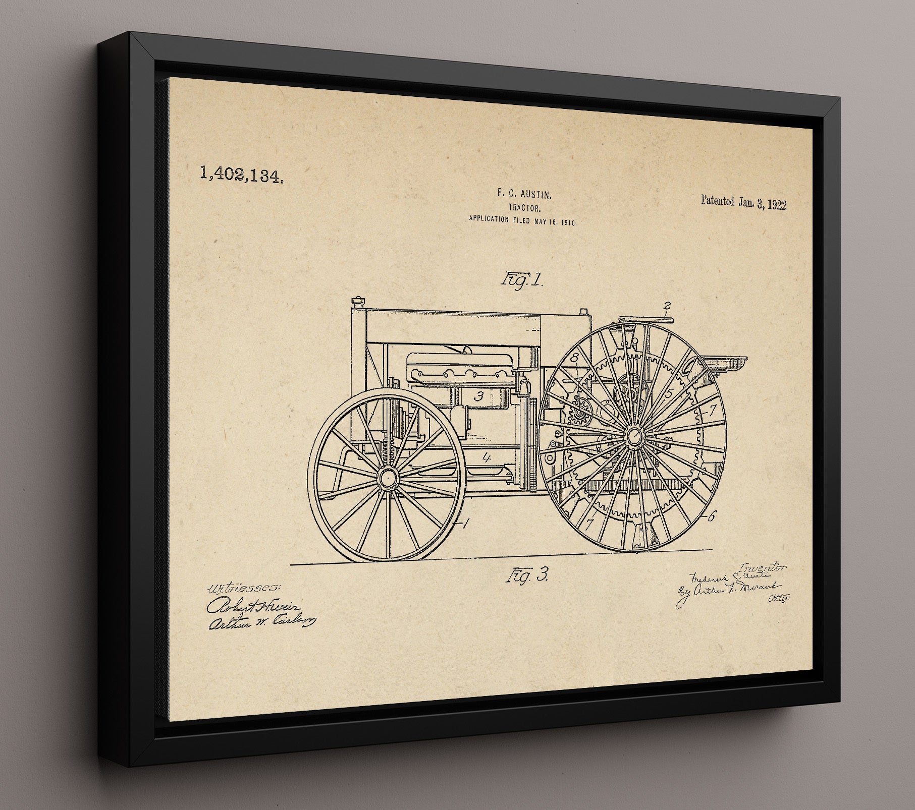 Patent Print - Tractor - Frederick C Austin - 1922 - Patent 1402134 - Landscape Patent Wall Art