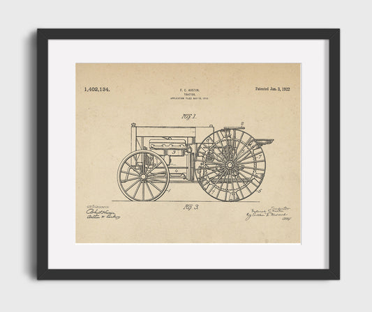 Tractor - 1922 Patent - 16x20 Gallery Frame