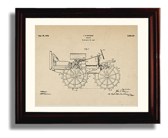 Patent Print - Tractor - John S Rodgers - 1933 - Patent 1928136 - Landscape Patent Wall Art