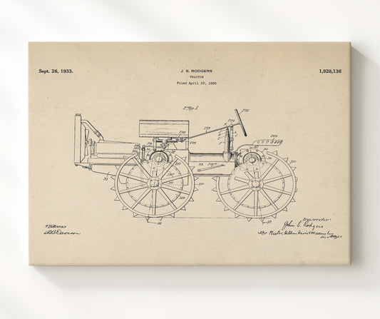 Tractor 1933 patent print wall art 8x10 Canvas