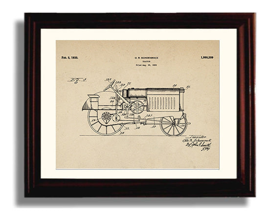 Patent Print - Tractor - Otto R Schoenrock - 1935 - Patent 1990209 - Landscape Patent Wall Art