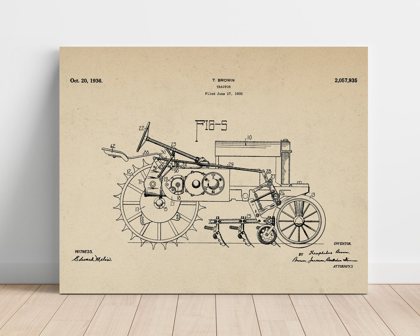 Patent Print - Tractor - Theophilus Brown - 1936 - Patent 2057935 - Landscape Patent Wall Art