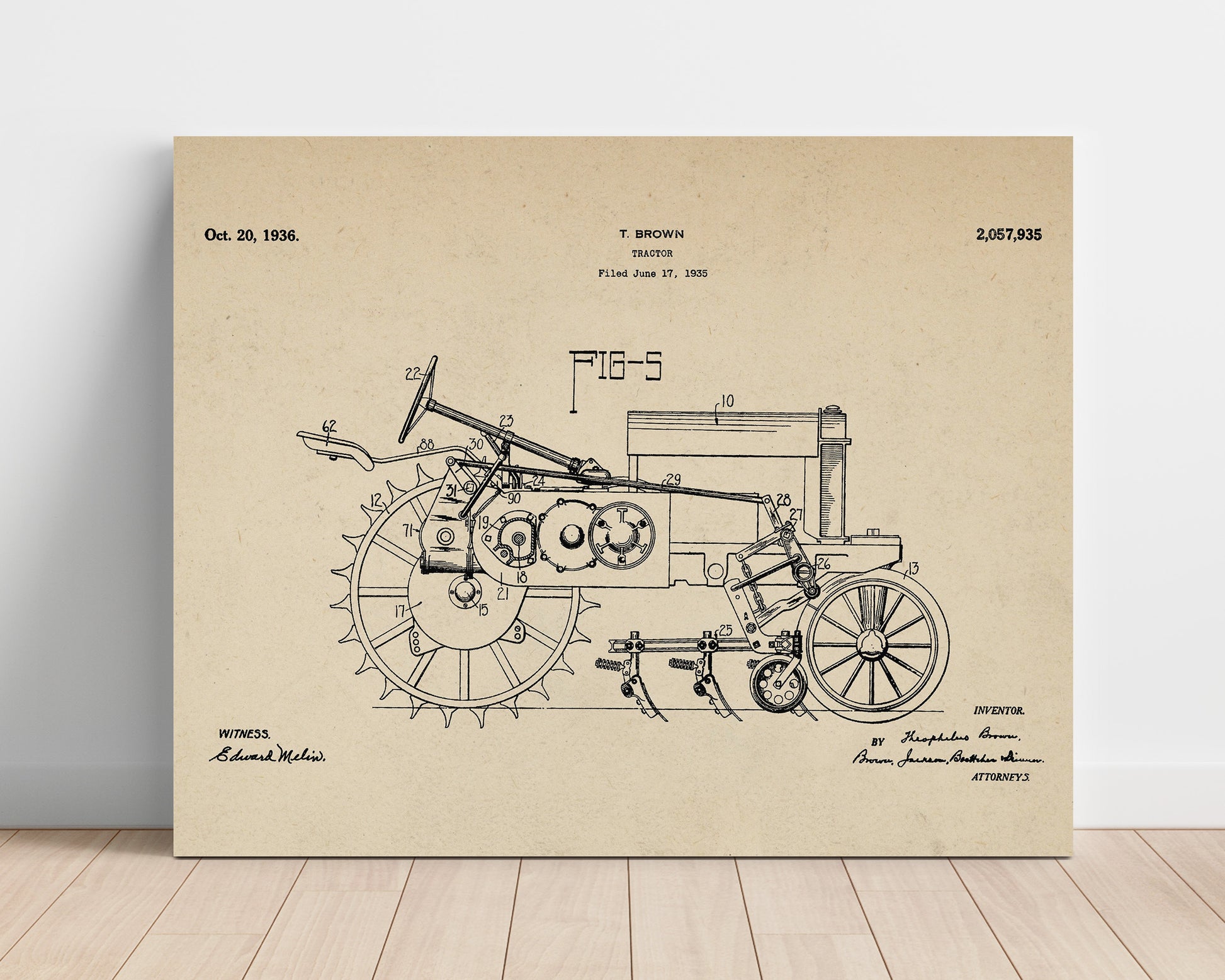 Patent Print - Tractor - Theophilus Brown - 1936 - Patent 2057935 - Landscape Patent Wall Art