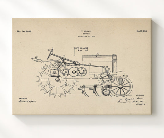 Tractor 1936 patent print wall art 8x10 Canvas
