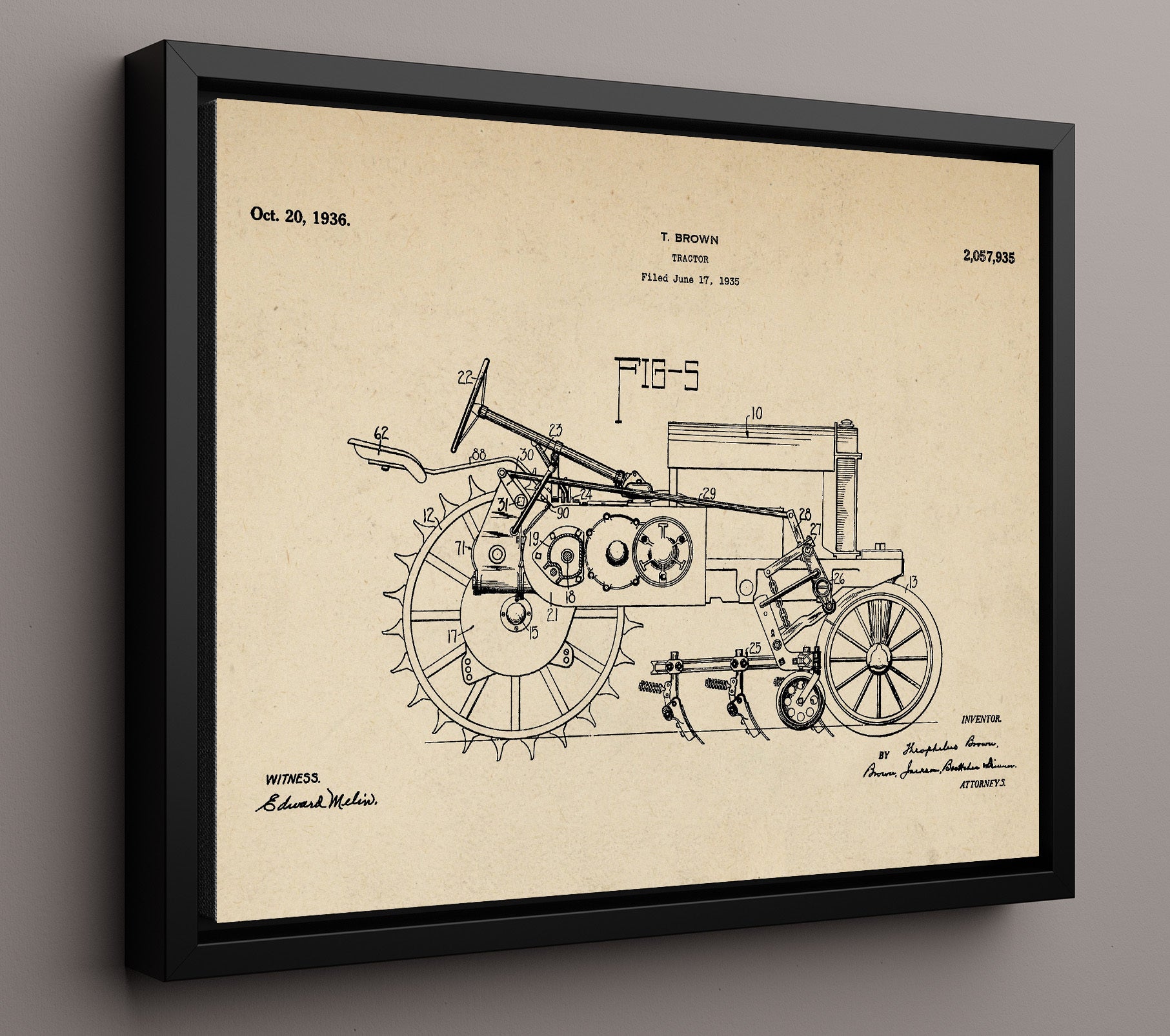 Patent Print - Tractor - Theophilus Brown - 1936 - Patent 2057935 - Landscape Patent Wall Art