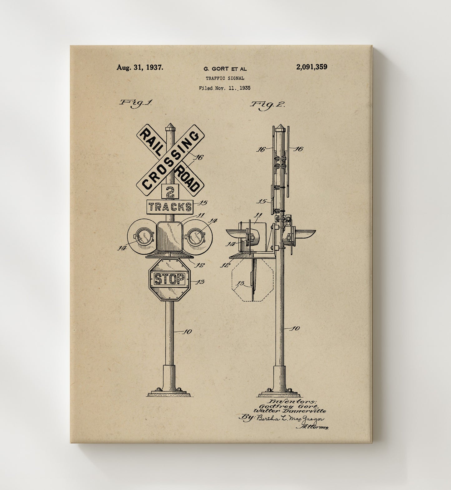 Patent Print - Traffic Signal - G Gort Et Al - 1937 - Patent 2091359 Patent Wall Art