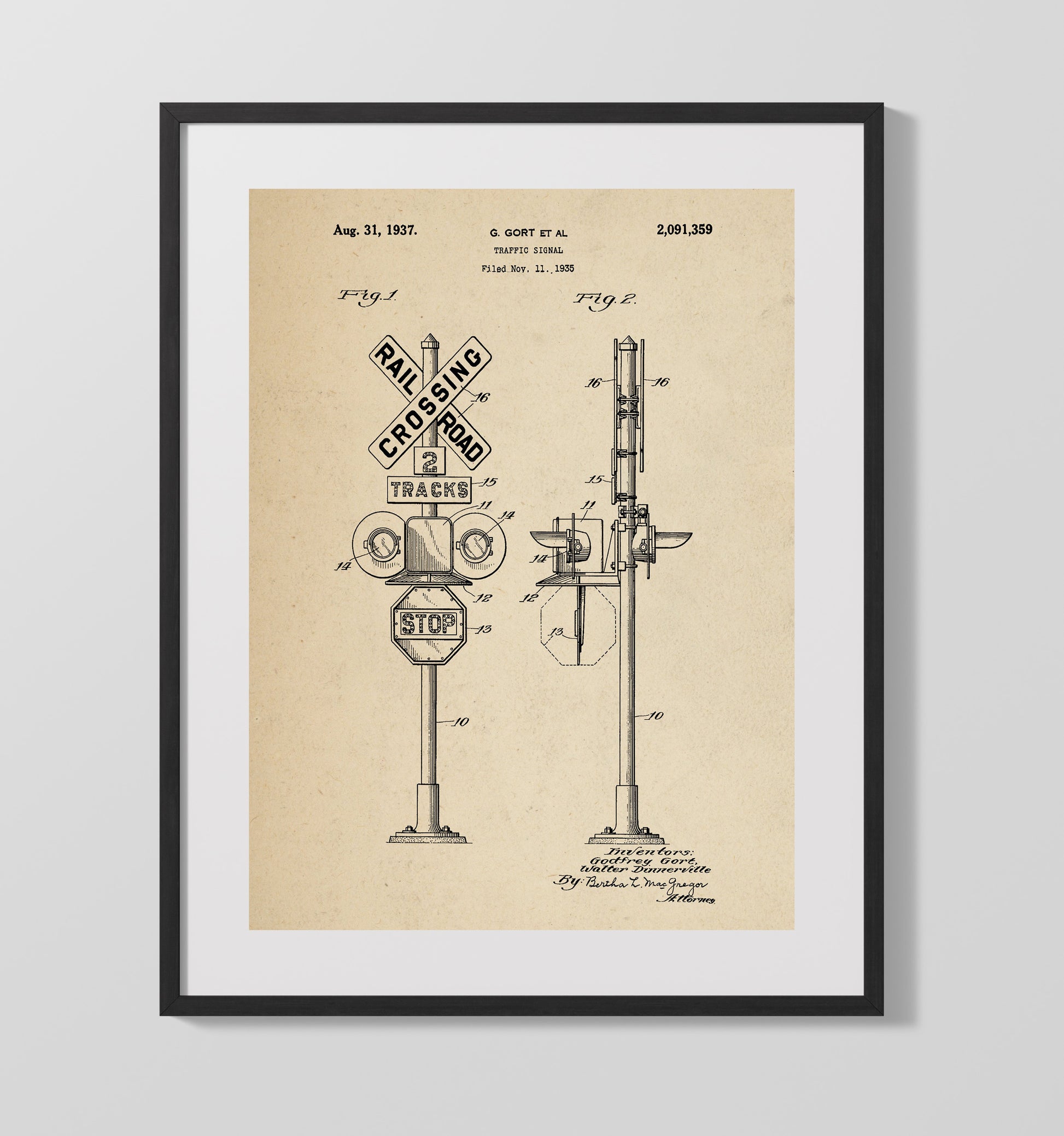Patent Print - Traffic Signal - G Gort Et Al - 1937 - Patent 2091359 Patent Wall Art