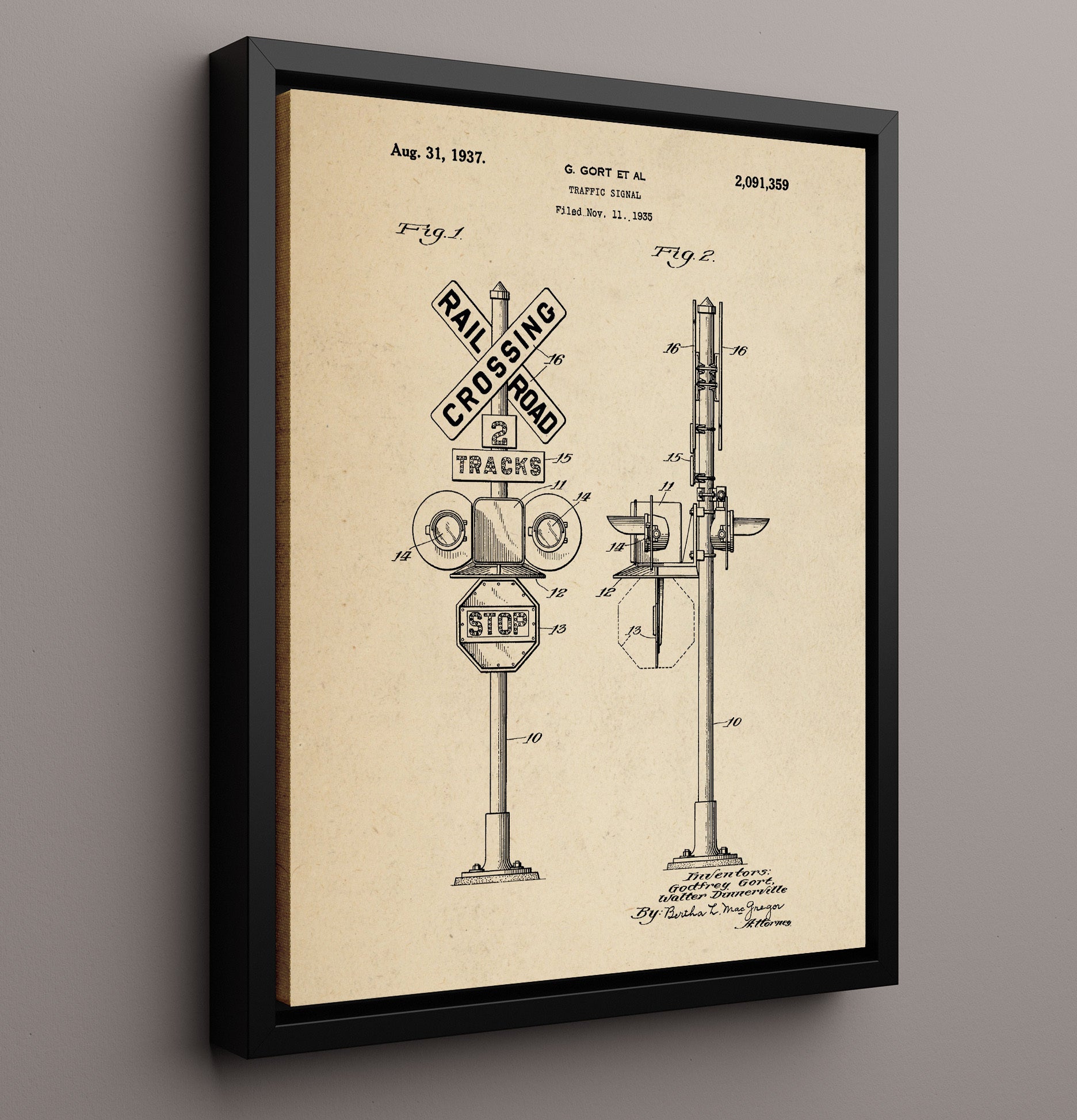 Patent Print - Traffic Signal - G Gort Et Al - 1937 - Patent 2091359 Patent Wall Art