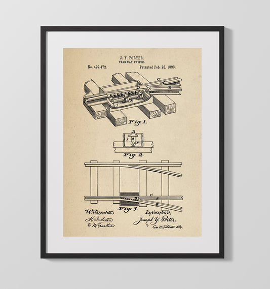 Tramway Switch - 1893 Patent - 16x20 Gallery Frame