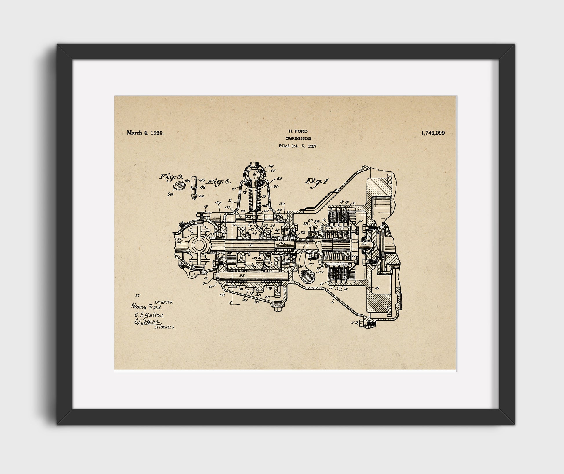 Patent Print - Transmission - Henry Ford - 1930 - Patent 1749099 - Landscape Patent Wall Art