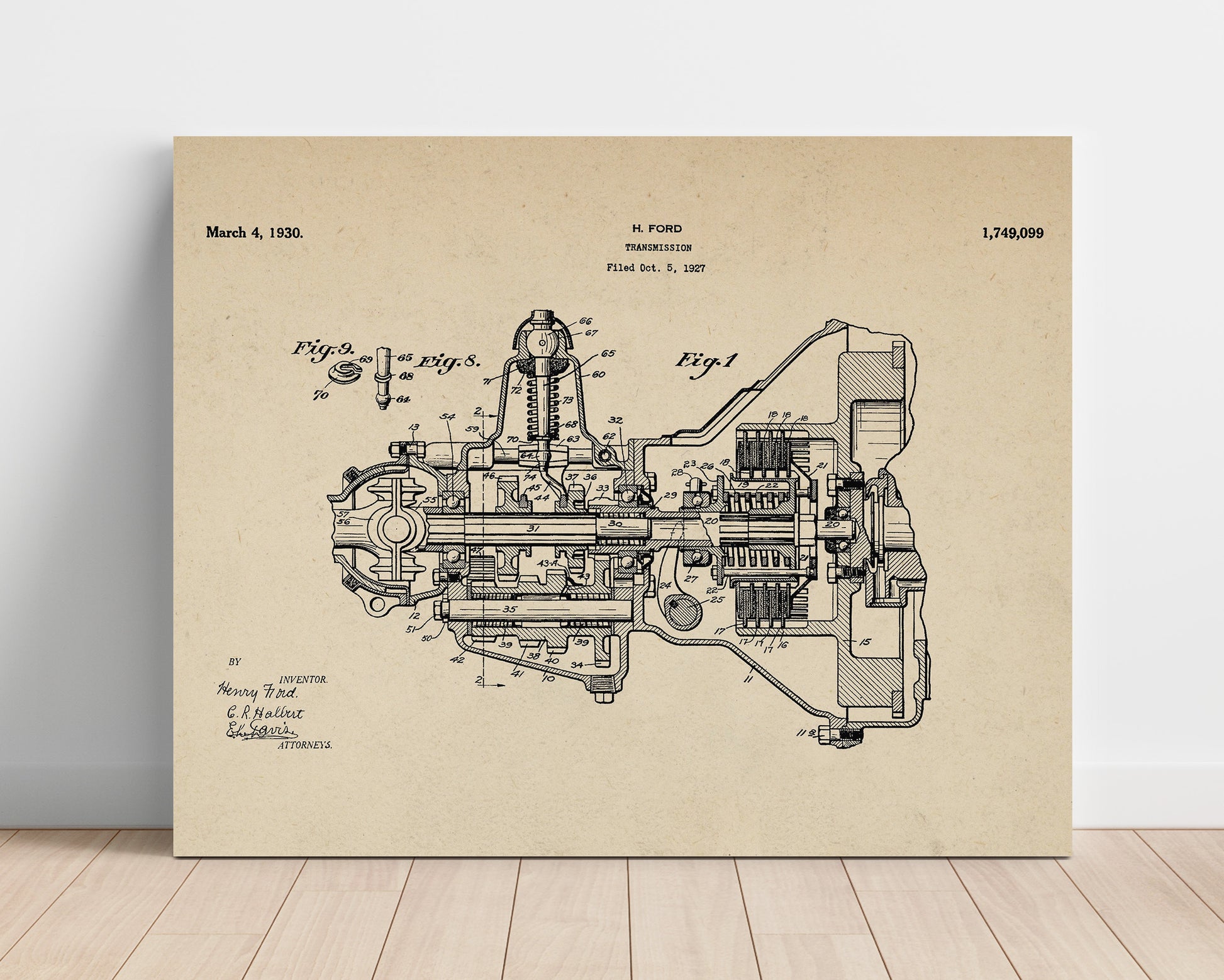 Patent Print - Transmission - Henry Ford - 1930 - Patent 1749099 - Landscape Patent Wall Art
