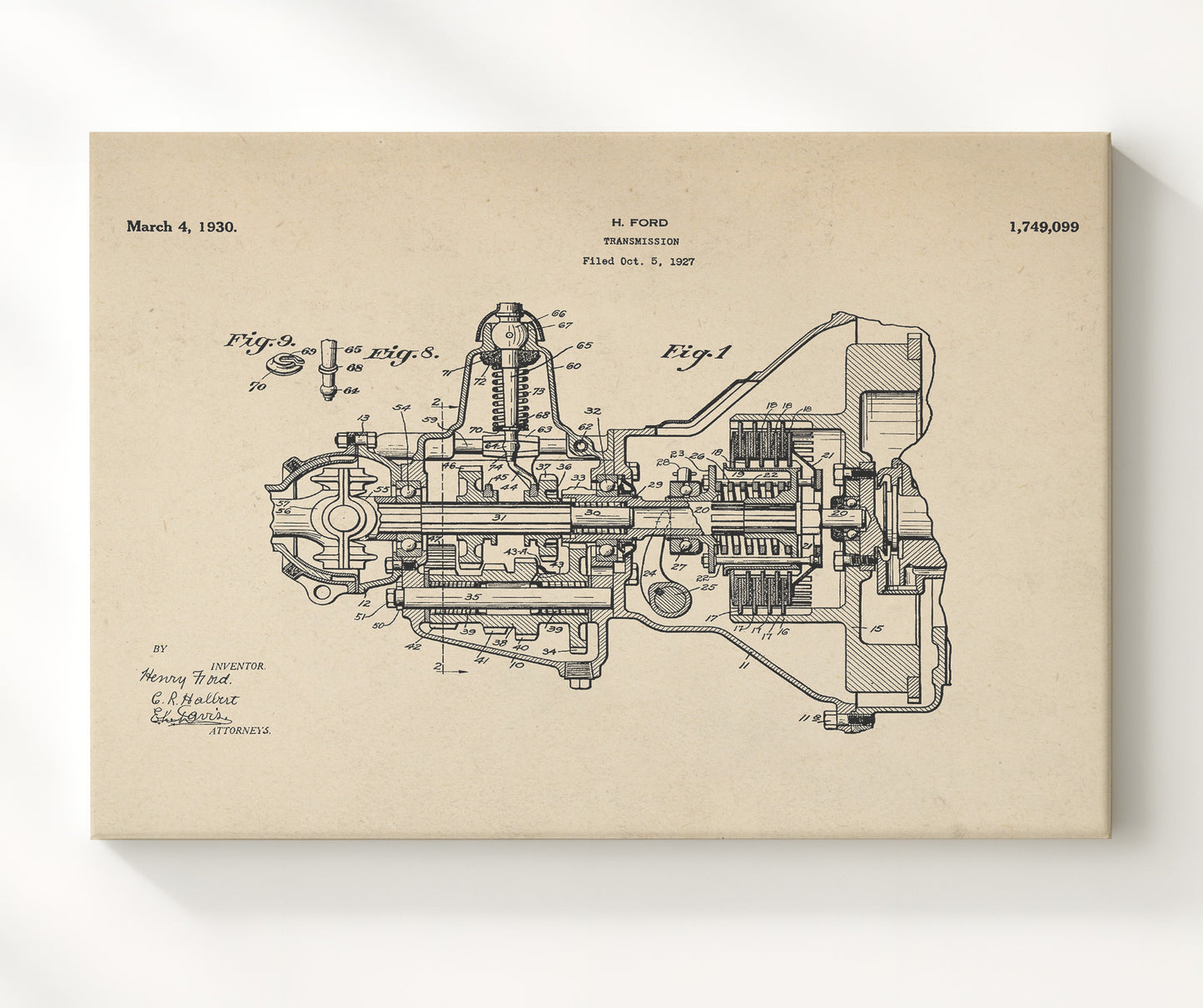 Patent Print - Transmission - Henry Ford - 1930 - Patent 1749099 - Landscape Patent Wall Art