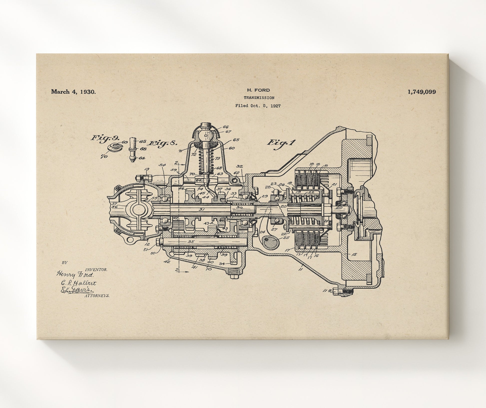 Patent Print - Transmission - Henry Ford - 1930 - Patent 1749099 - Landscape Patent Wall Art