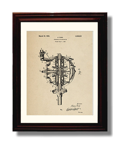 Patent Print - Transmission Mechanism - Henry Ford - 1925 - Patent 1529021 Patent Wall Art