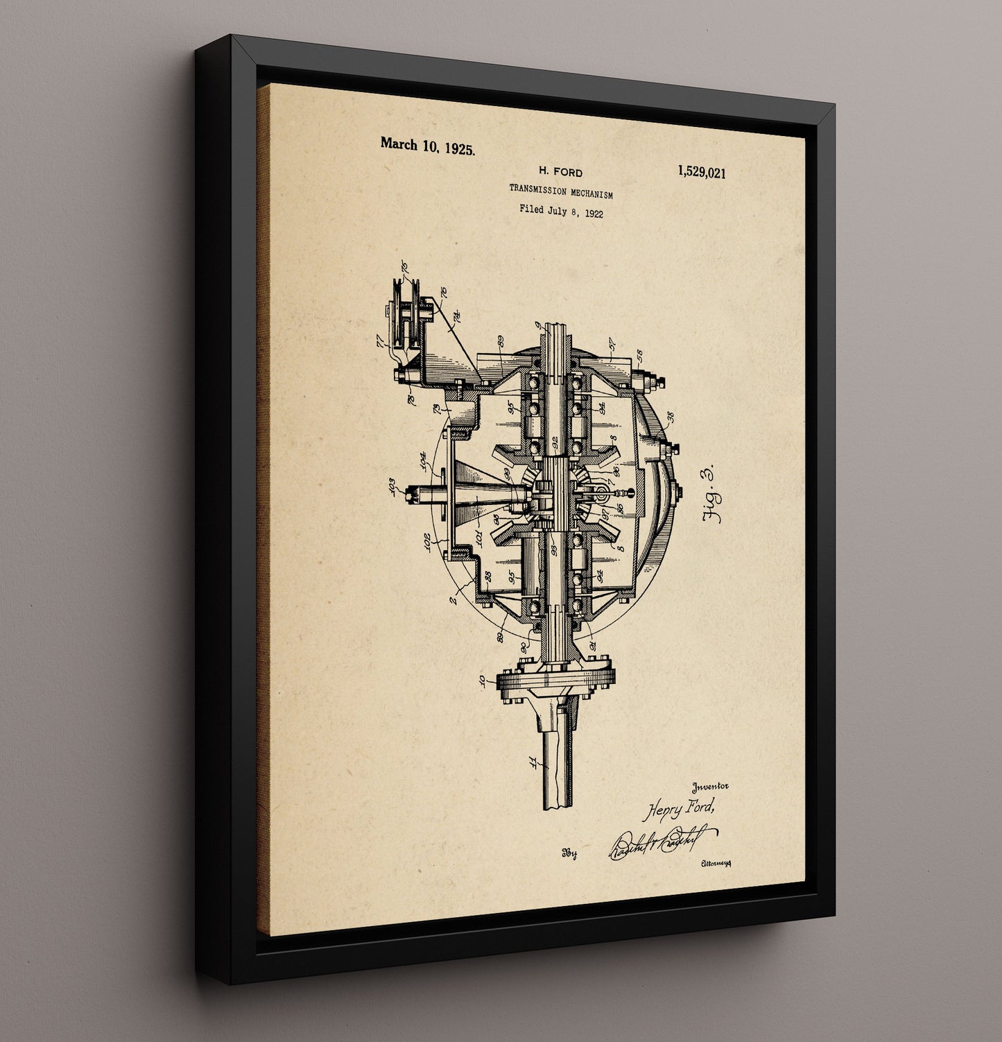 Patent Print - Transmission Mechanism - Henry Ford - 1925 - Patent 1529021 Patent Wall Art