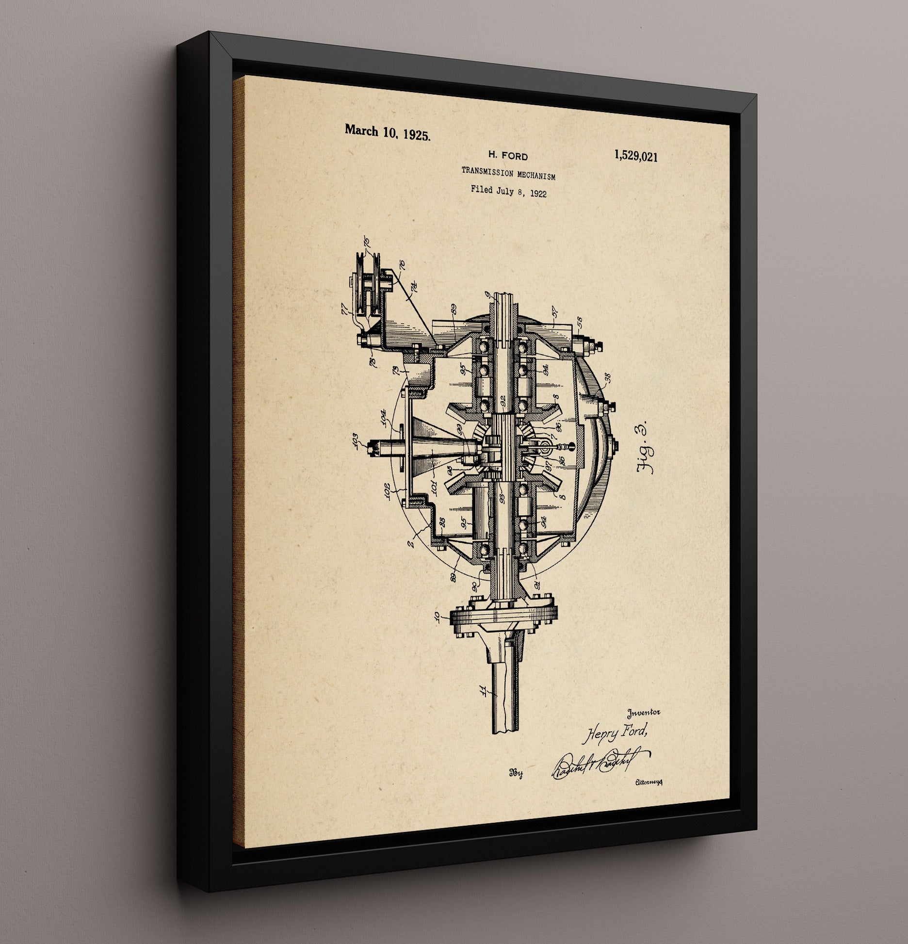 Patent Print - Transmission Mechanism - Henry Ford - 1925 - Patent 1529021 Patent Wall Art
