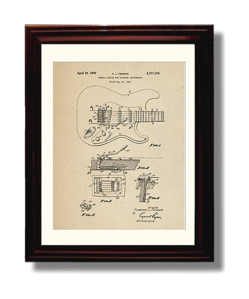 Patent Print - Tremolo Device For Stringed Instruments - Clarence L. Fender - 1956 - Patent 2741146 Patent Wall Art