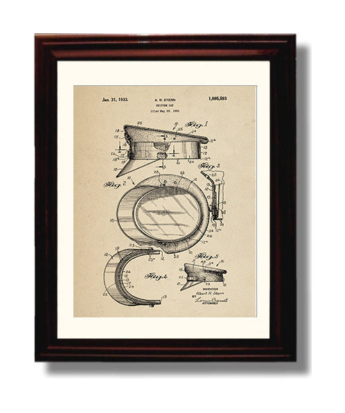 Patent Print - Uniform Cap - A. R. Stern - 1933 - Patent 1895593 Patent Wall Art