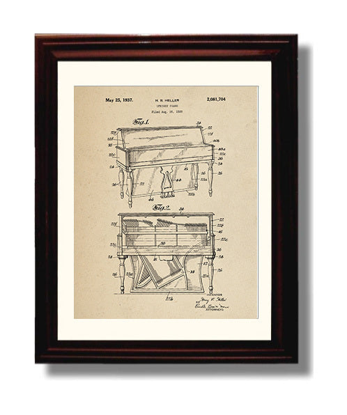Patent Print - Upright Piano - H. R. Heller - 1937 - Patent 2081704 Patent Wall Art