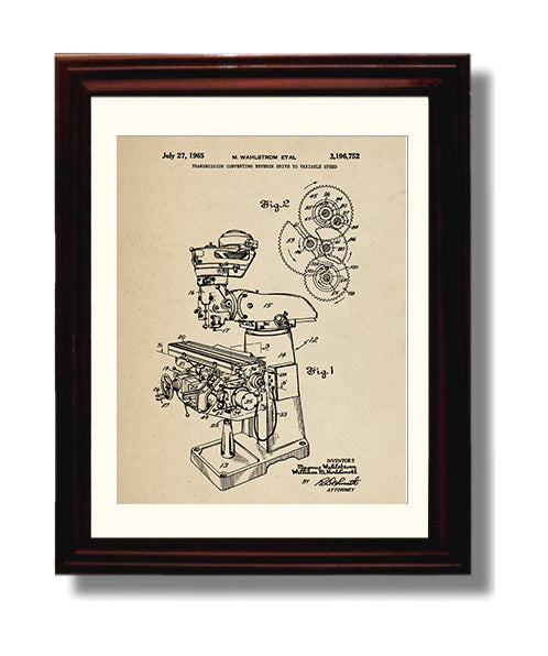 Patent Print - Variable Speed Milling Machine Transmission - Magnus Wahlstrom - 1965 - Patent 3196752 Patent Wall Art