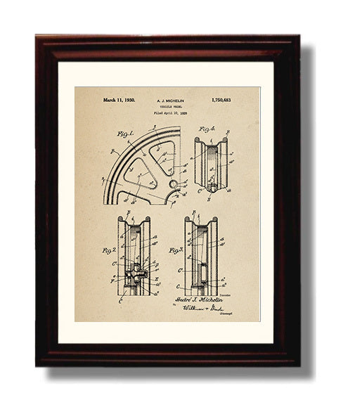 Patent Print - Vehicle Wheel - Andre J Michelin - 1930 - Patent 1750483 Patent Wall Art