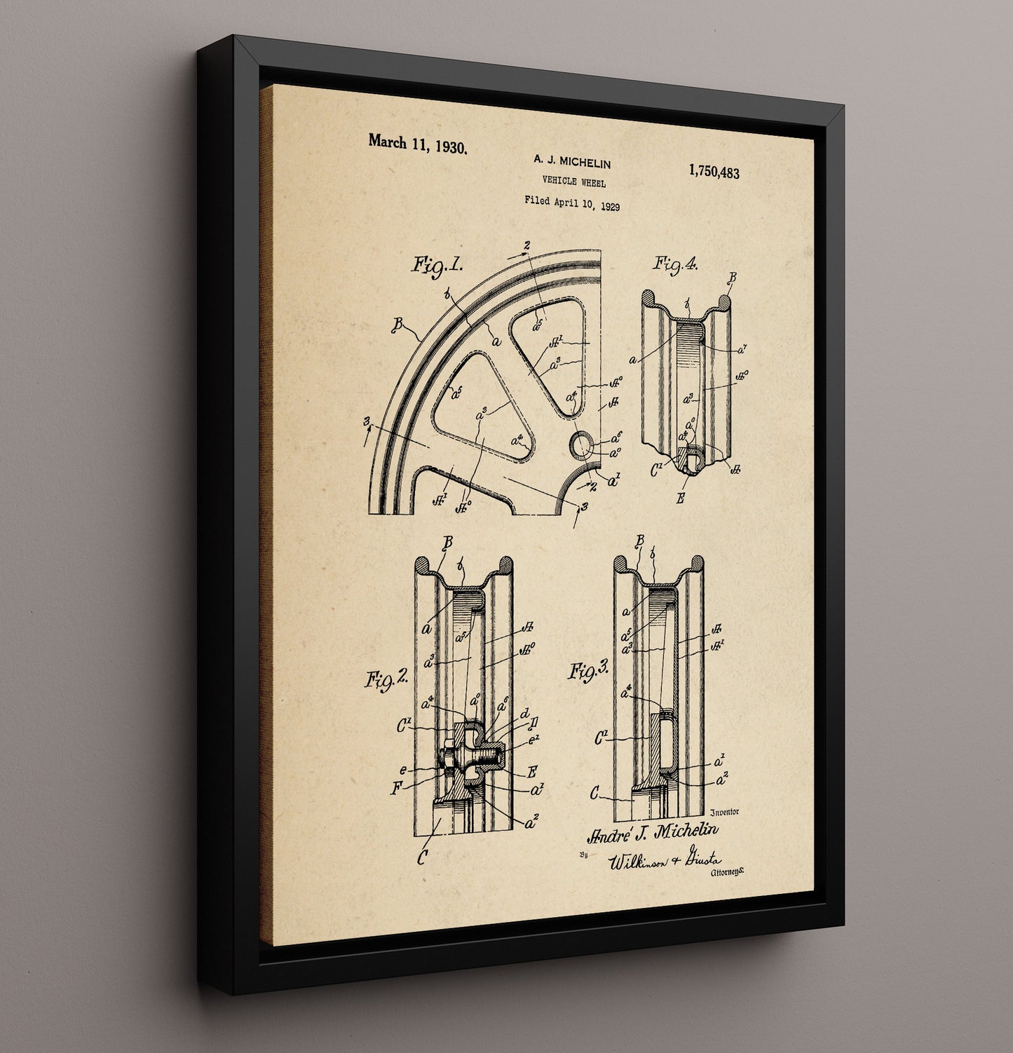 Patent Print - Vehicle Wheel - Andre J Michelin - 1930 - Patent 1750483 Patent Wall Art