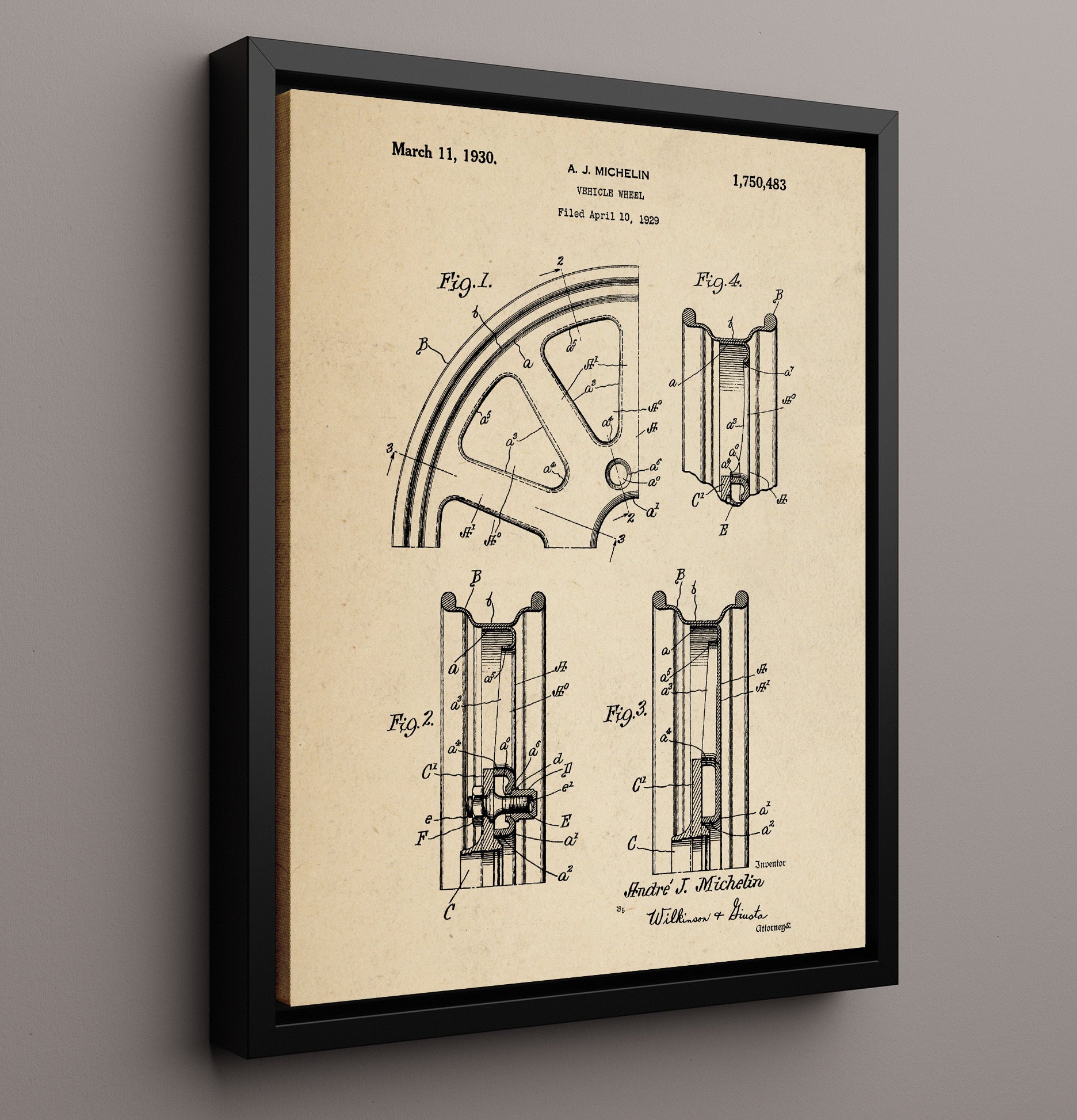 Patent Print - Vehicle Wheel - Andre J Michelin - 1930 - Patent 1750483 Patent Wall Art