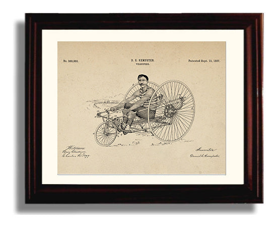 Patent Print - Velocipede - Daniel E Kempster - 1887 - Patent 369860 - Landscape Patent Wall Art