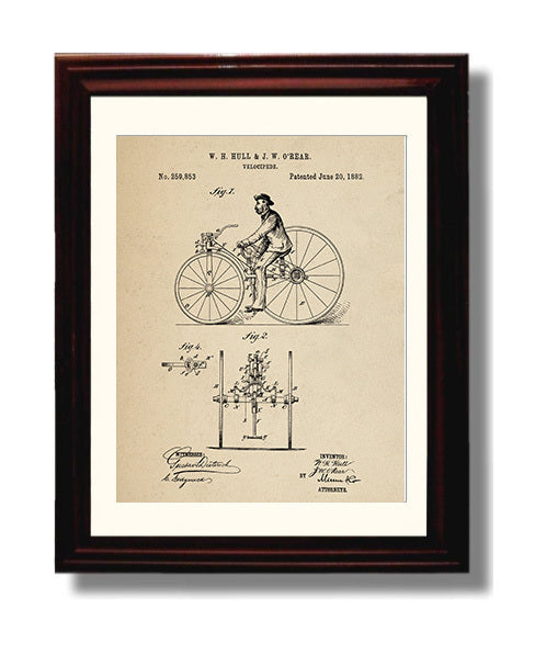 Patent Print - Velocipede - W H Hull And J W Orear - 1882 - Patent 259853 Patent Wall Art