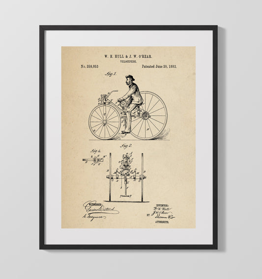 Velocipede - 1882 Patent - 16x20 Gallery Frame