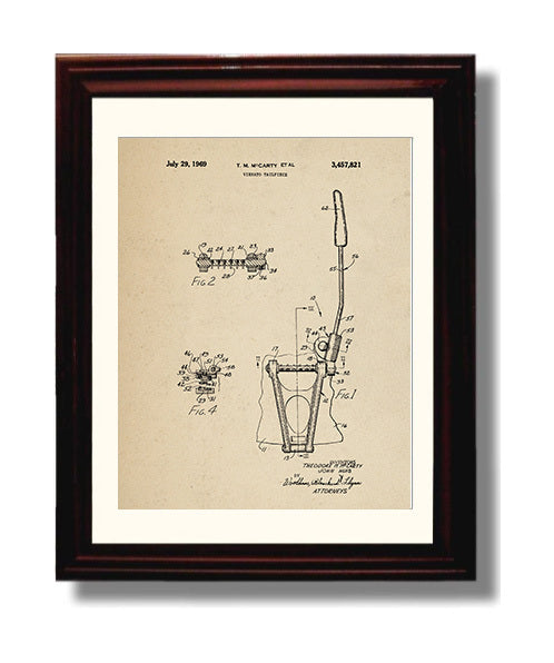 Patent Print - Vibrato Tailpiece - Theodore M. Mccarty And John Huis - 1969 - Patent 3457821 Patent Wall Art