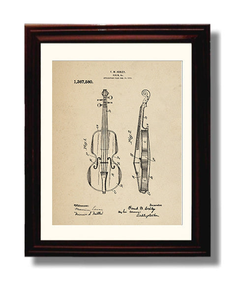 Patent Print - Violin - F. M. Ashley - 1921 - Patent 1367580 Patent Wall Art