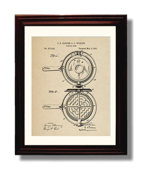 Patent Print - Waffle Iron - J.B. Harker And C.L. Wilkins - 1883 - Patent 277422 Patent Wall Art