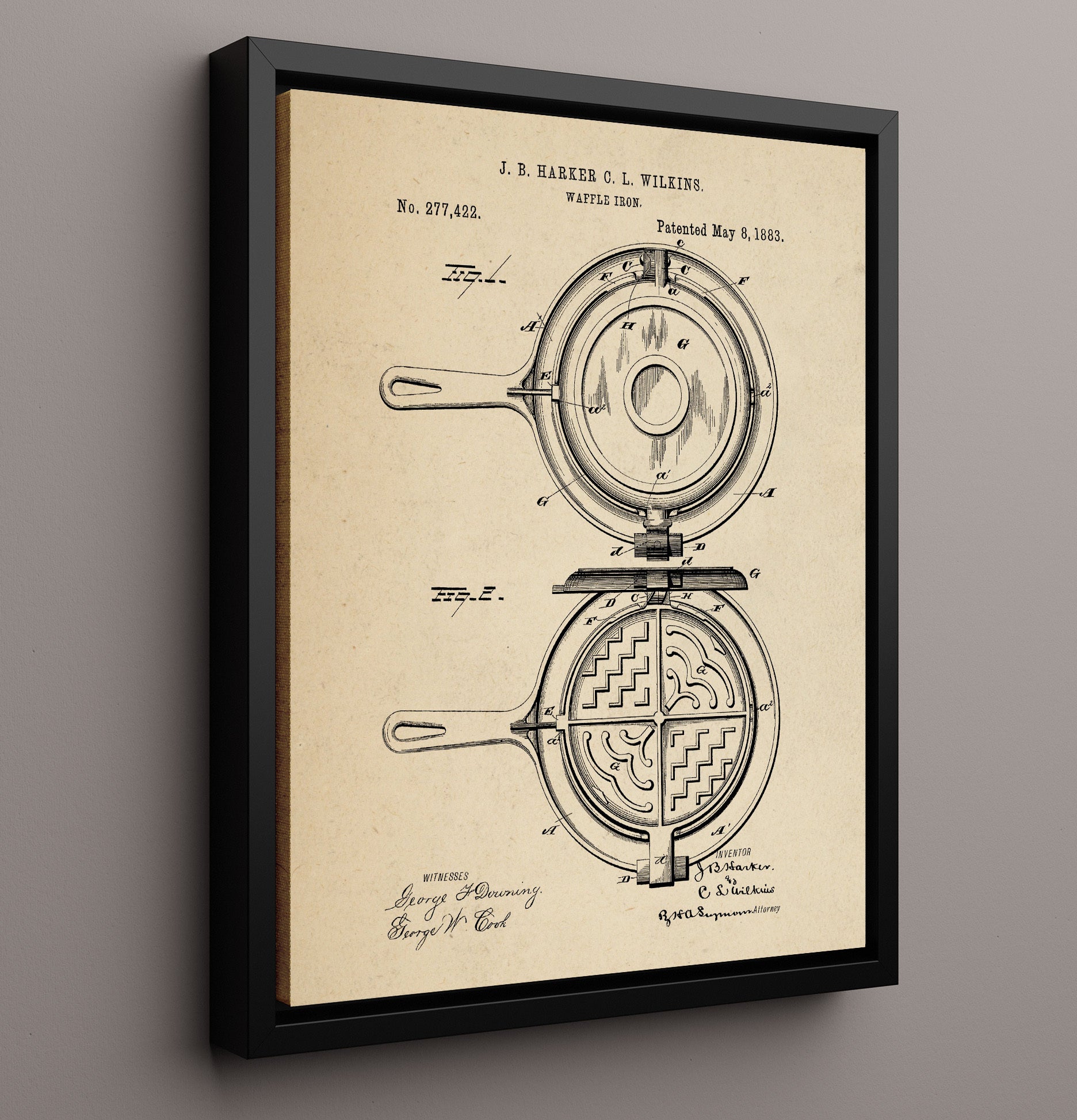 Patent Print - Waffle Iron - J.B. Harker And C.L. Wilkins - 1883 - Patent 277422 Patent Wall Art