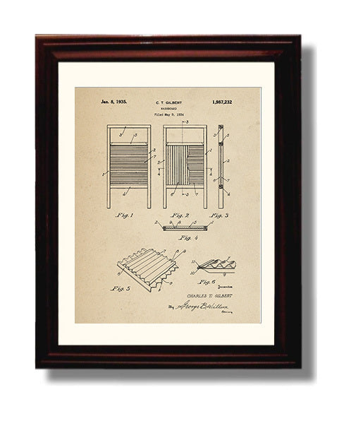 Patent Print - Washboard - Charles T. Gilbert - 1935 - Patent 1987232 Patent Wall Art