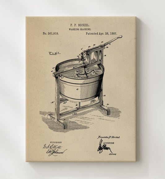 Washing Machine 1887 patent print wall art 8x10 Canvas